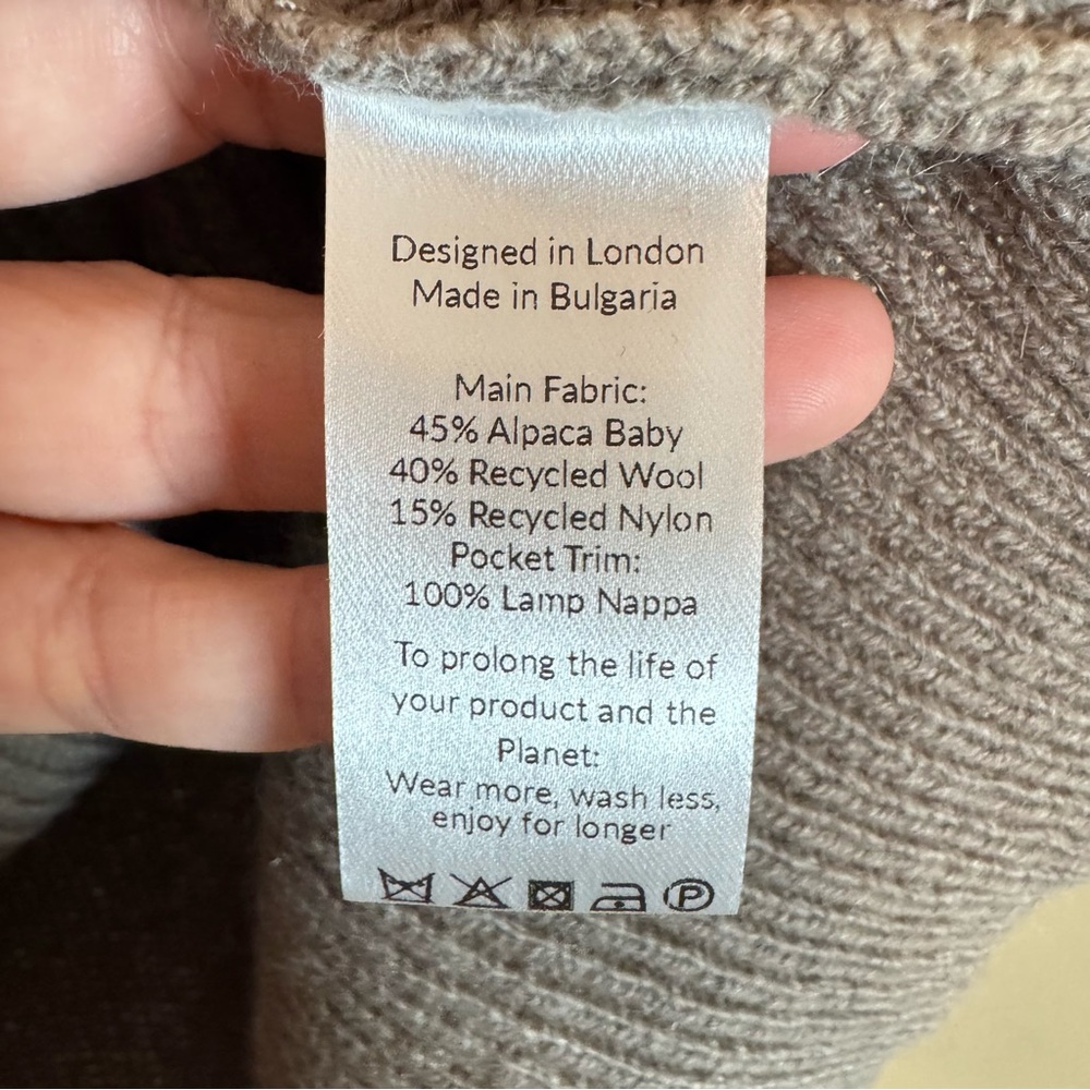 Saint + Sofia Knit Sweater Alpaca Baby Recycled Wool M Faux Leather Greige - Picture 4 of 8